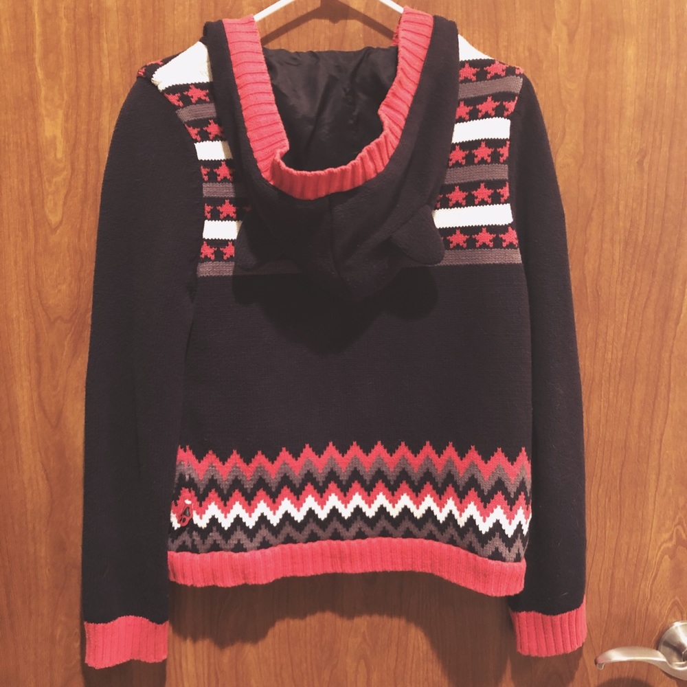 A02 Button Toggle Sweater With Kittie Ears Hoodie - image 2